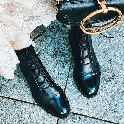 Sara | Botas Militares Mulher de Couro com Atacadores
