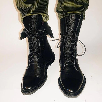 Sara | Botas Militares Mulher de Couro com Atacadores