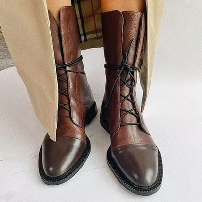 Sara | Botas Militares Mulher de Couro com Atacadores