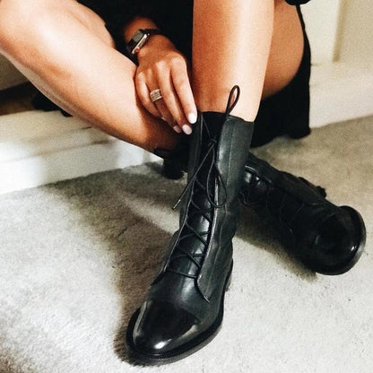 Sara | Botas Militares Mulher de Couro com Atacadores