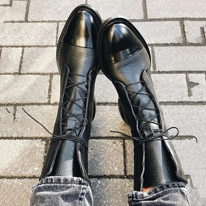Sara | Botas Militares Mulher de Couro com Atacadores