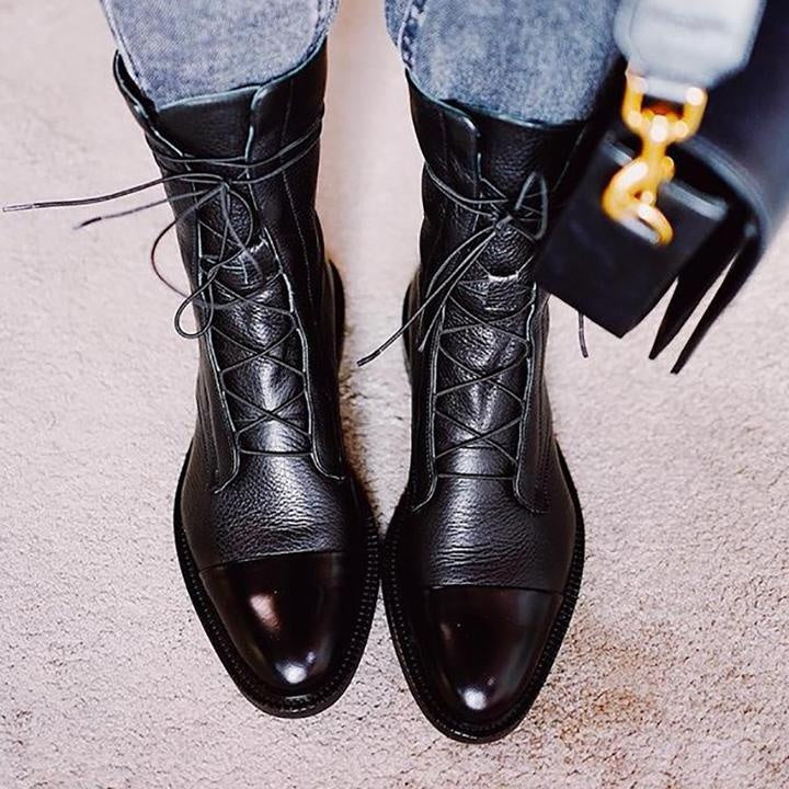 Sara | Botas Militares Mulher de Couro com Atacadores