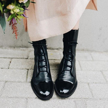 Sara | Botas Militares Mulher de Couro com Atacadores