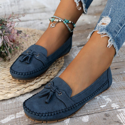 Sílvia | Mocassins de Camurça Mulher com Franja Bico Redondo