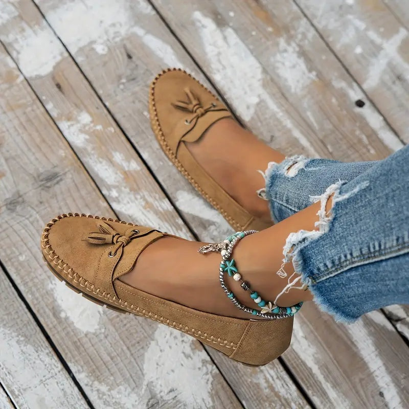 Sílvia | Mocassins de Camurça Mulher com Franja Bico Redondo