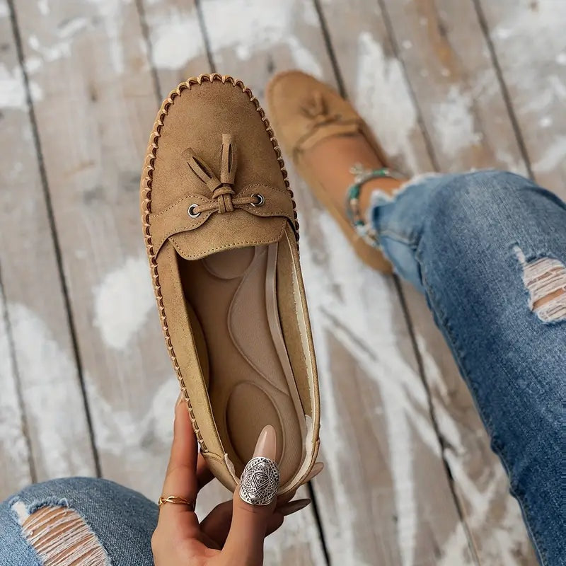 Sílvia | Mocassins de Camurça Mulher com Franja Bico Redondo