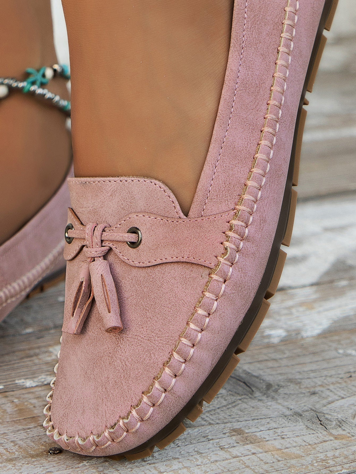Sílvia | Mocassins de Camurça Mulher com Franja Bico Redondo