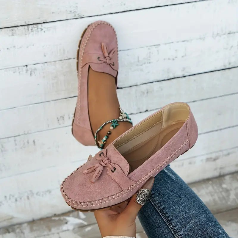 Sílvia | Mocassins de Camurça Mulher com Franja Bico Redondo