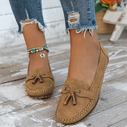 Sílvia | Mocassins de Camurça Mulher com Franja Bico Redondo
