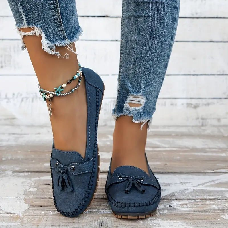 Sílvia | Mocassins de Camurça Mulher com Franja Bico Redondo