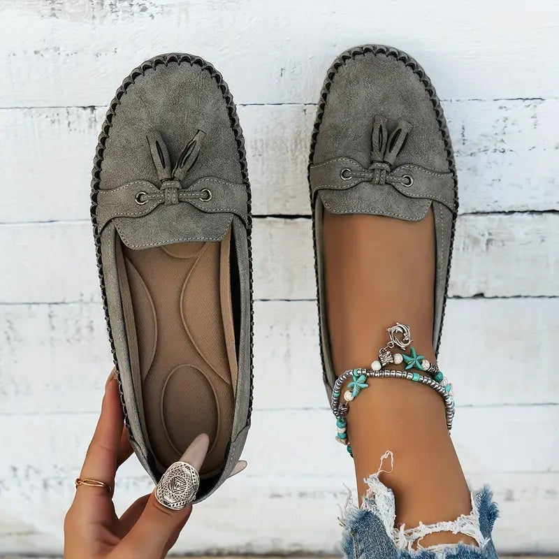 Sílvia | Mocassins de Camurça Mulher com Franja Bico Redondo