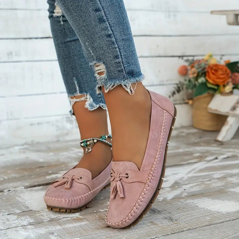 Sílvia | Mocassins de Camurça Mulher com Franja Bico Redondo