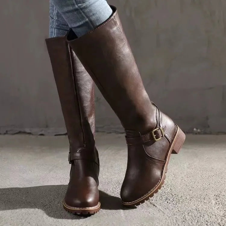 Sofia | Botas Cano Alto de Couro Mulher com Fivela
