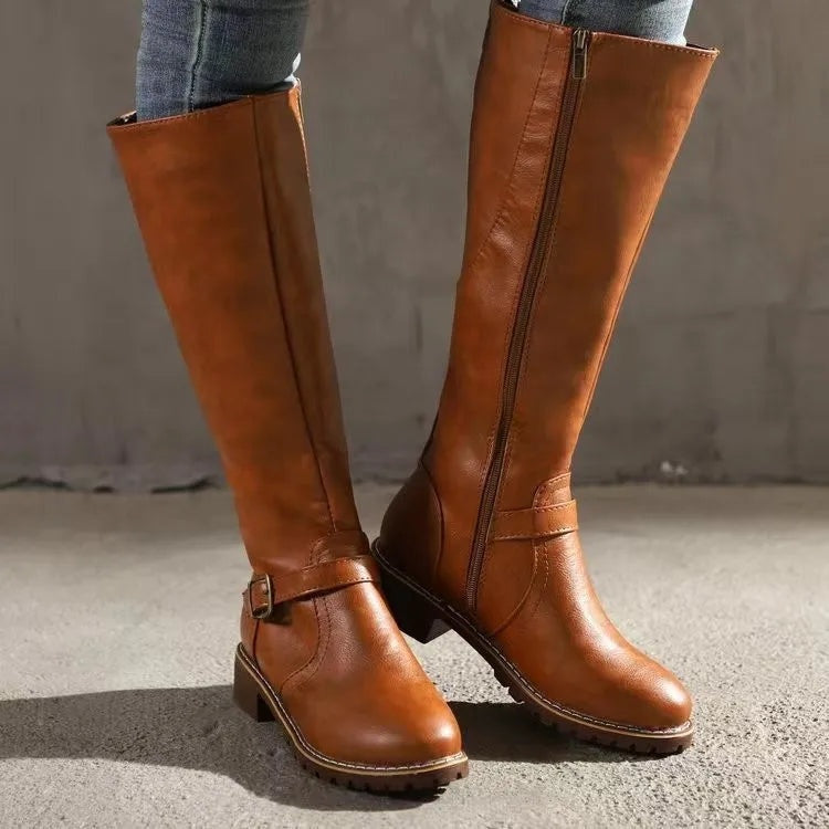 Sofia | Botas Cano Alto de Couro Mulher com Fivela