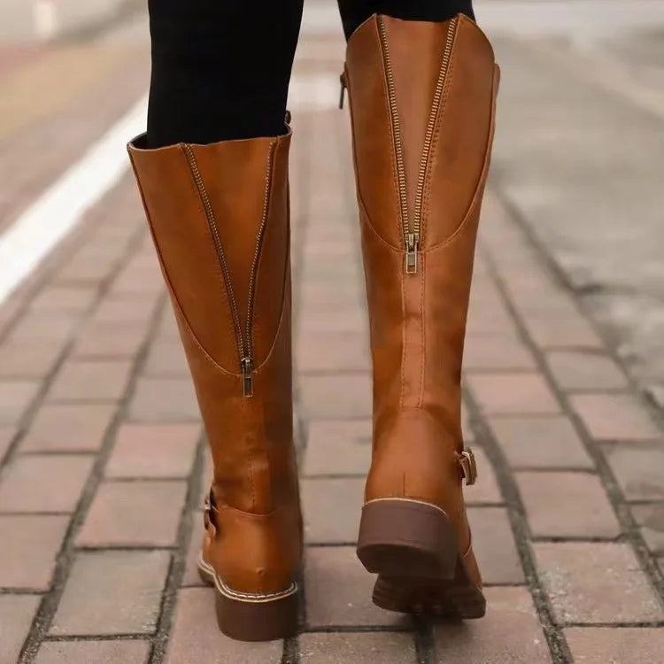 Sofia | Botas Cano Alto de Couro Mulher com Fivela