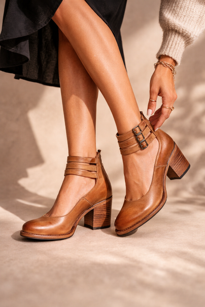Sofia | Sapatos de Salto Bloco Mulher Correia Tornozelo Fivela