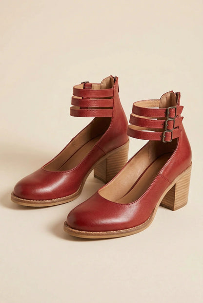 Sofia | Sapatos de Salto Bloco Mulher Correia Tornozelo Fivela