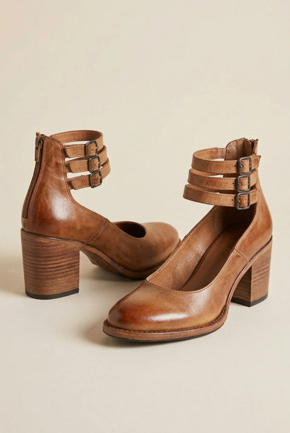 Sofia | Sapatos de Salto Bloco Mulher Correia Tornozelo Fivela