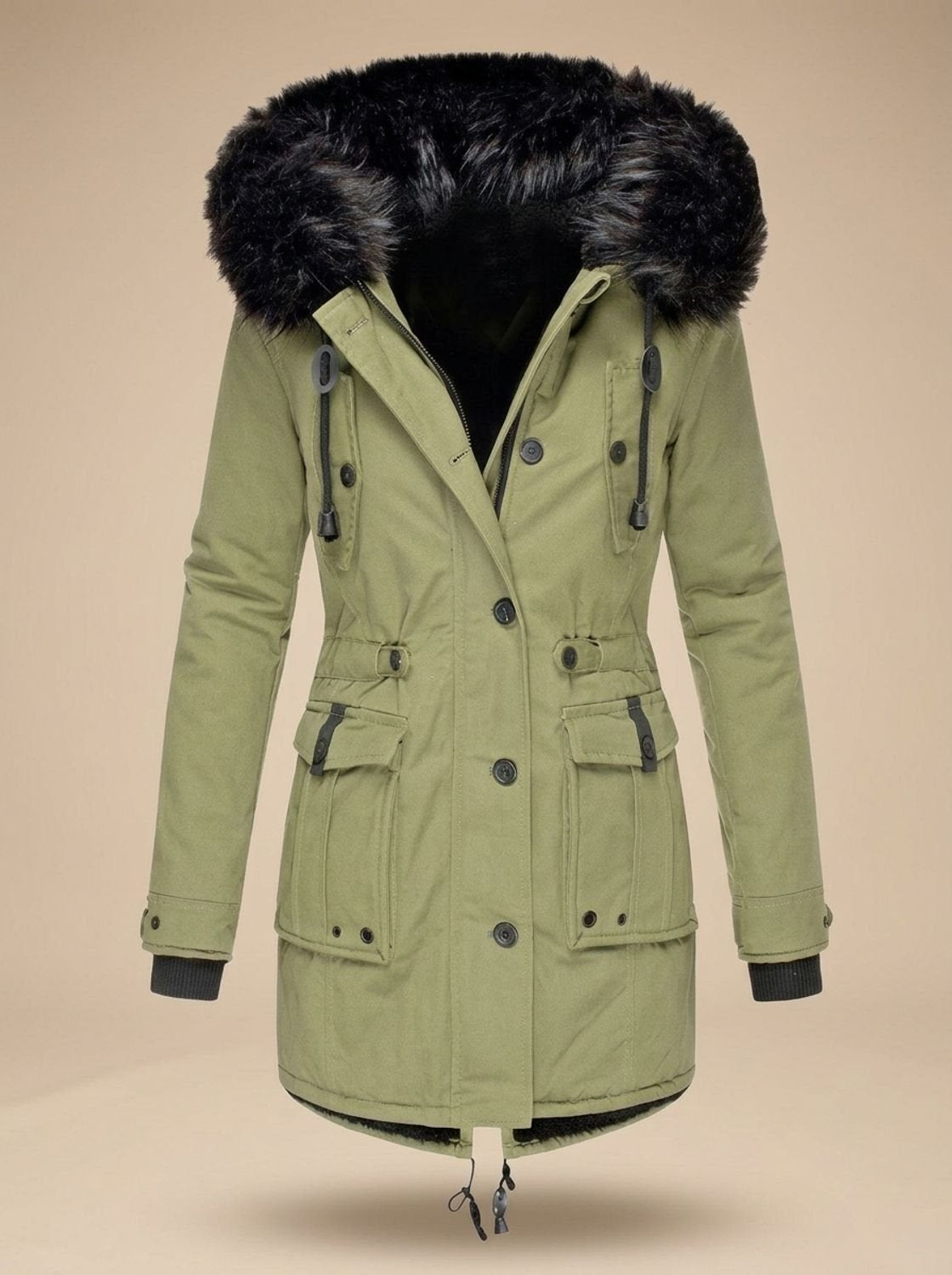 Teresa | Parka Impermeável Mulher com Capuz de Pelo Sintético Cintura Ajustável