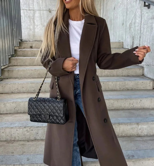 Teresa | Trench Coat Comprido Mulher Gola Lapela Dupla Botonadura