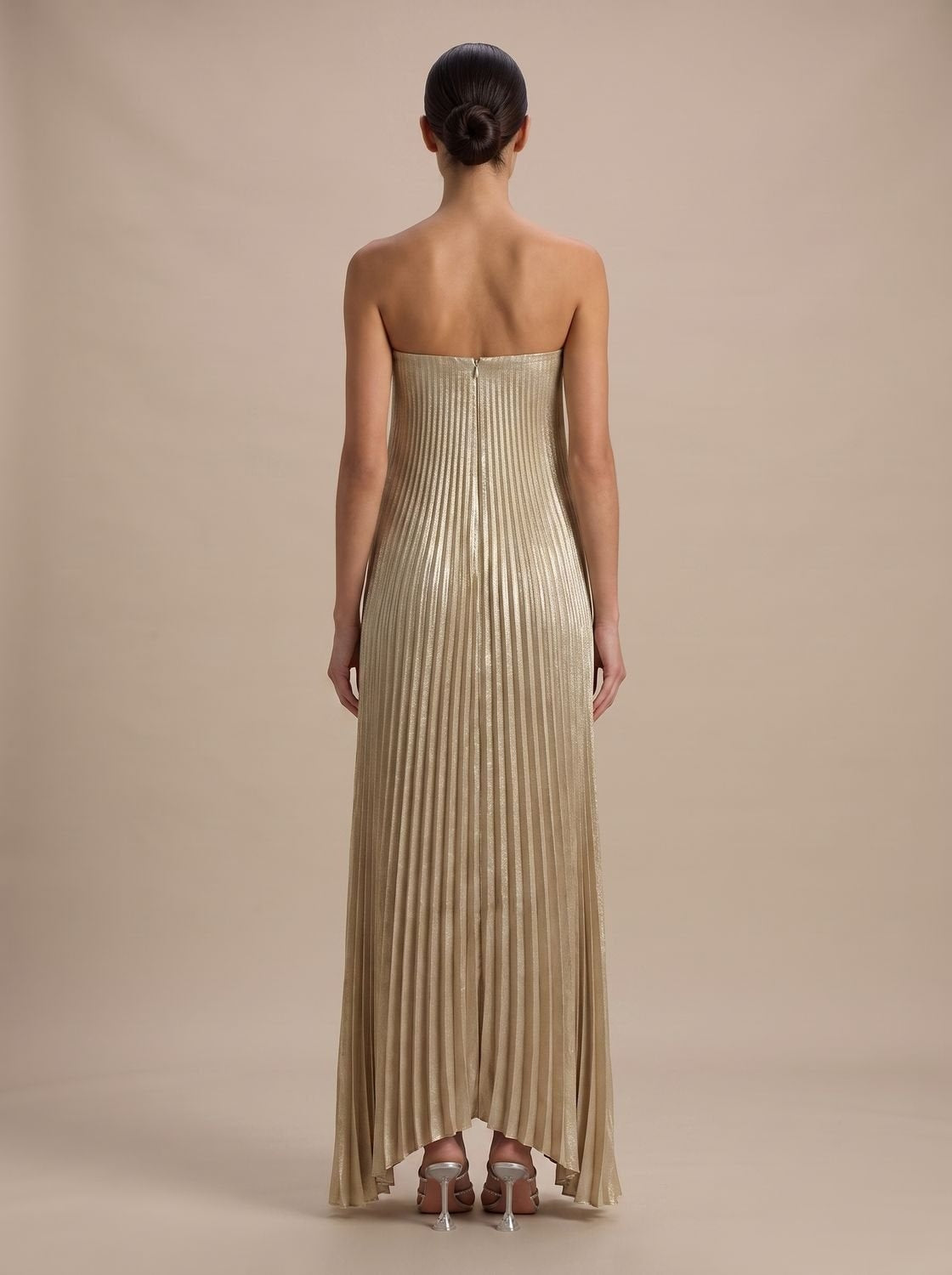 Theodora | Women's Strapless Pleated Floral Maxi Evening Dress