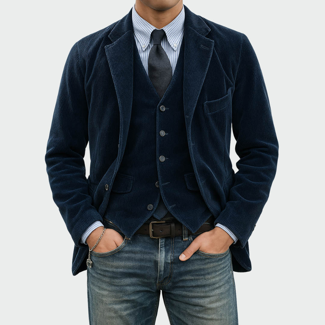 Tiago | Blazer de Bombazine Homem Conjunto com Colete