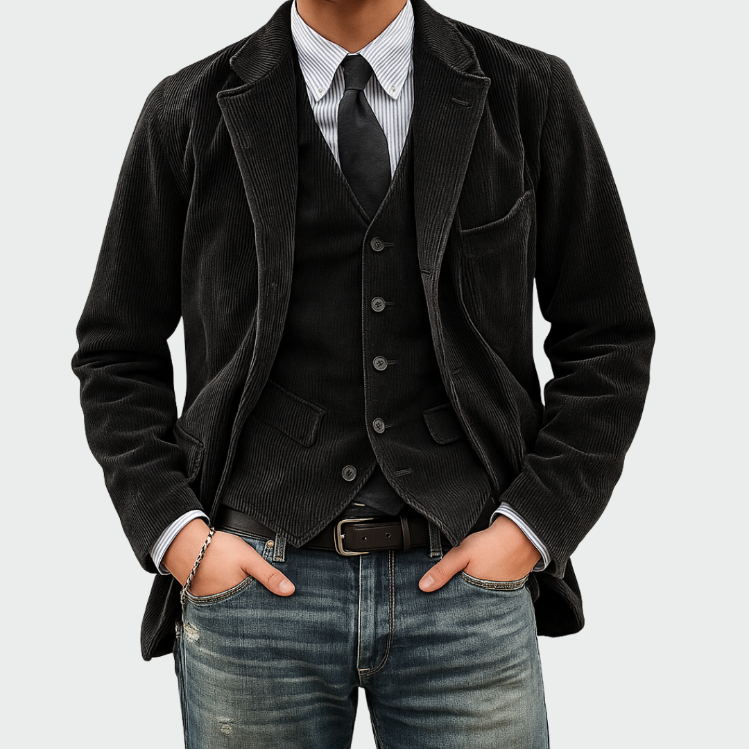 Tiago | Blazer de Bombazine Homem Conjunto com Colete