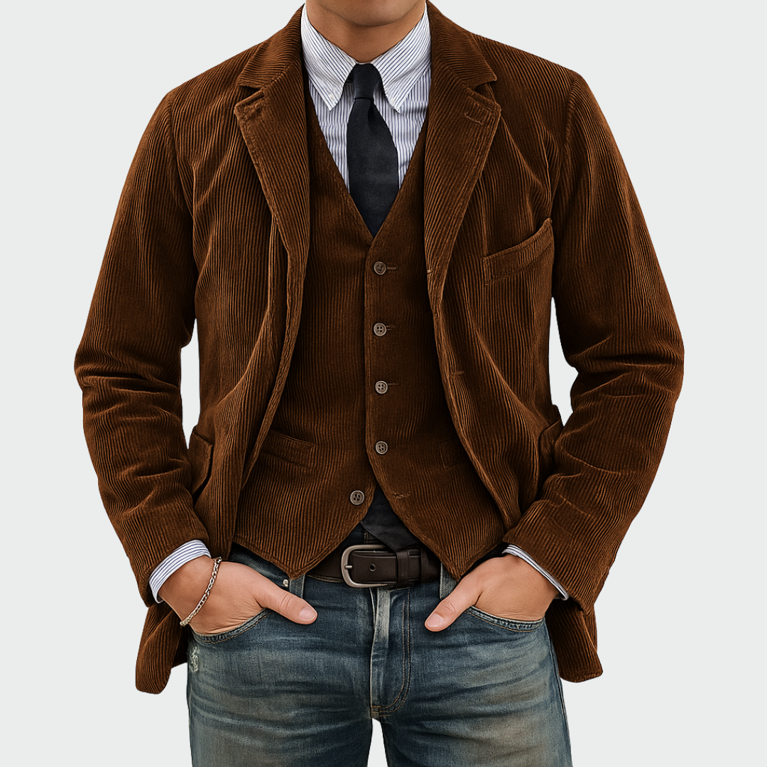 Tiago | Blazer de Bombazine Homem Conjunto com Colete