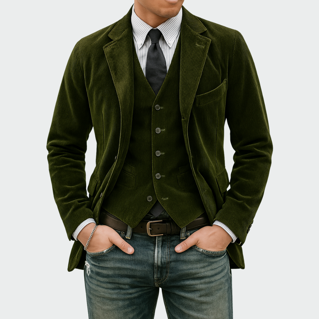 Tiago | Blazer de Bombazine Homem Conjunto com Colete