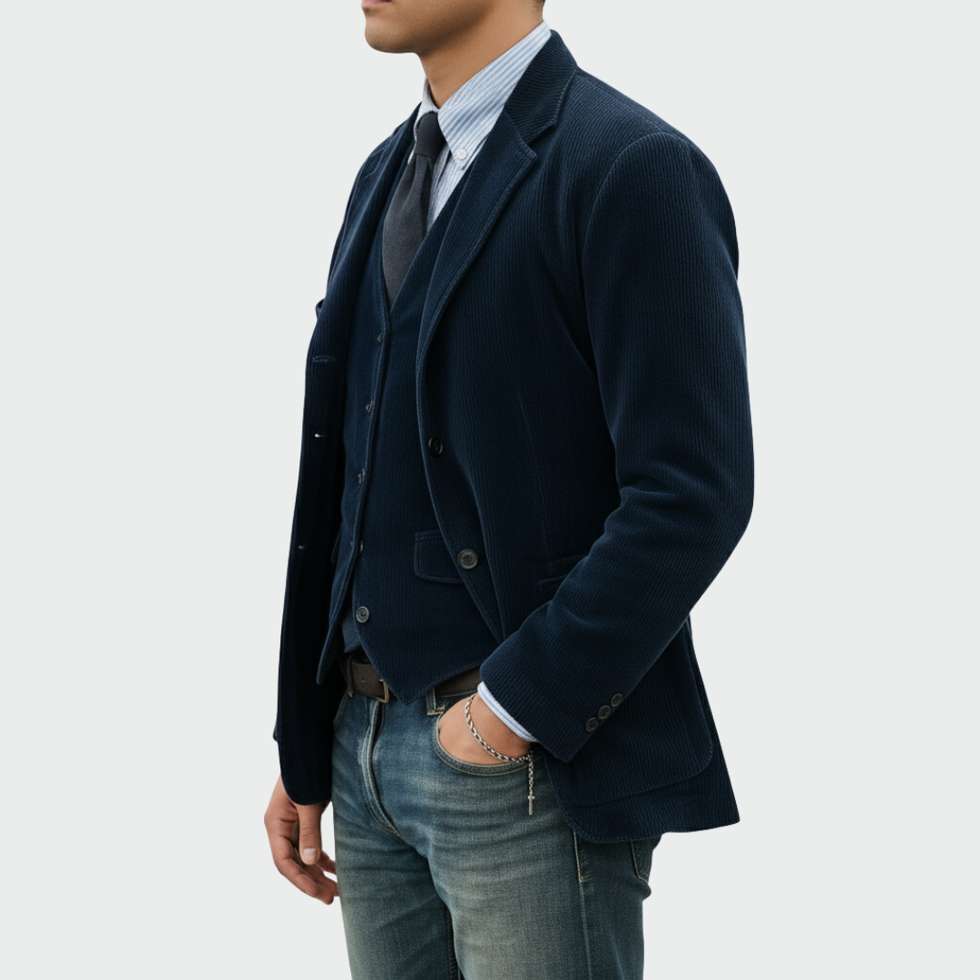 Tiago | Blazer de Bombazine Homem Conjunto com Colete