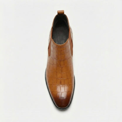 Tiago | Botins Chelsea Homem Textura Croco Bico Fino