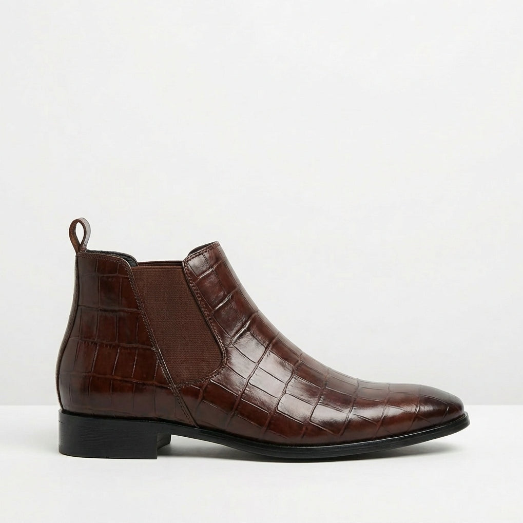 Tiago | Botins Chelsea Homem Textura Croco Bico Fino