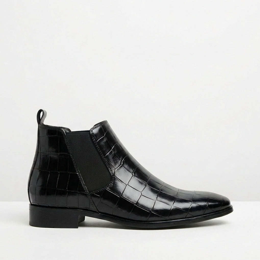 Tiago | Botins Chelsea Homem Textura Croco Bico Fino