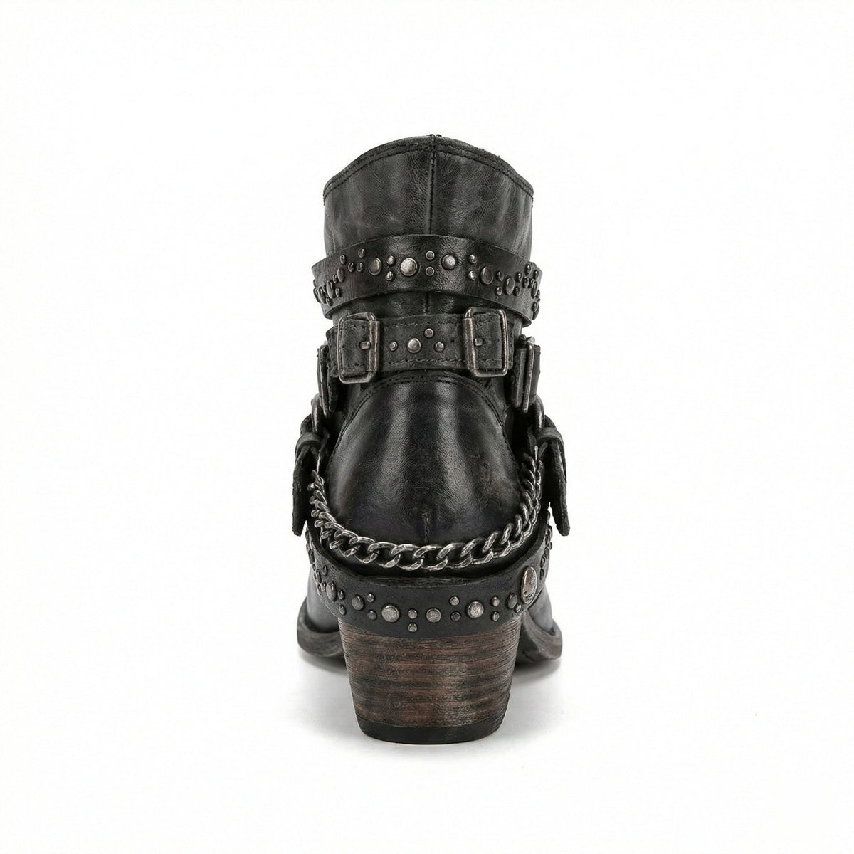 Kristen | Women's Studded Leather Ankle Cowboy Boots Buckle Straps