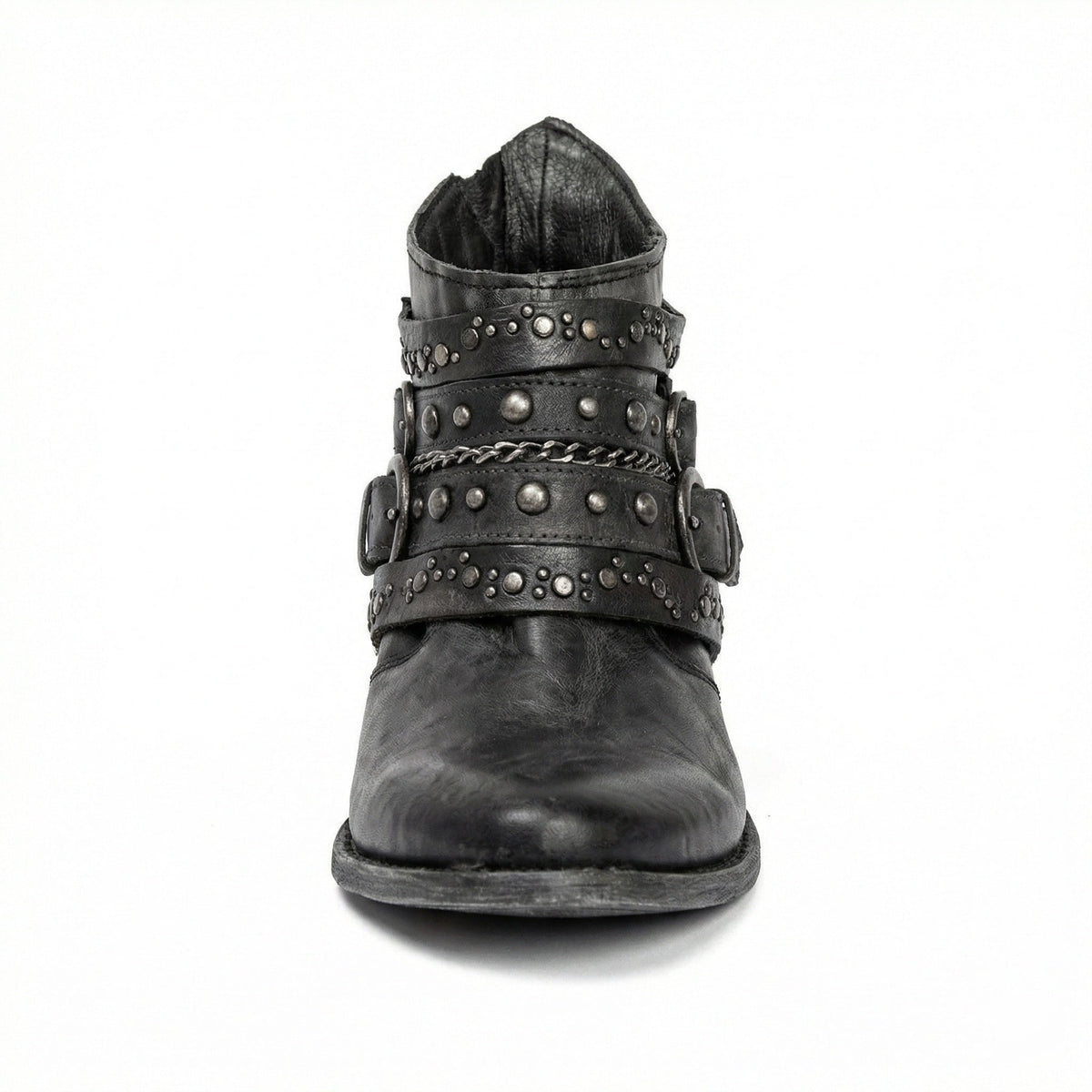 Kristen | Women's Studded Leather Ankle Cowboy Boots Buckle Straps