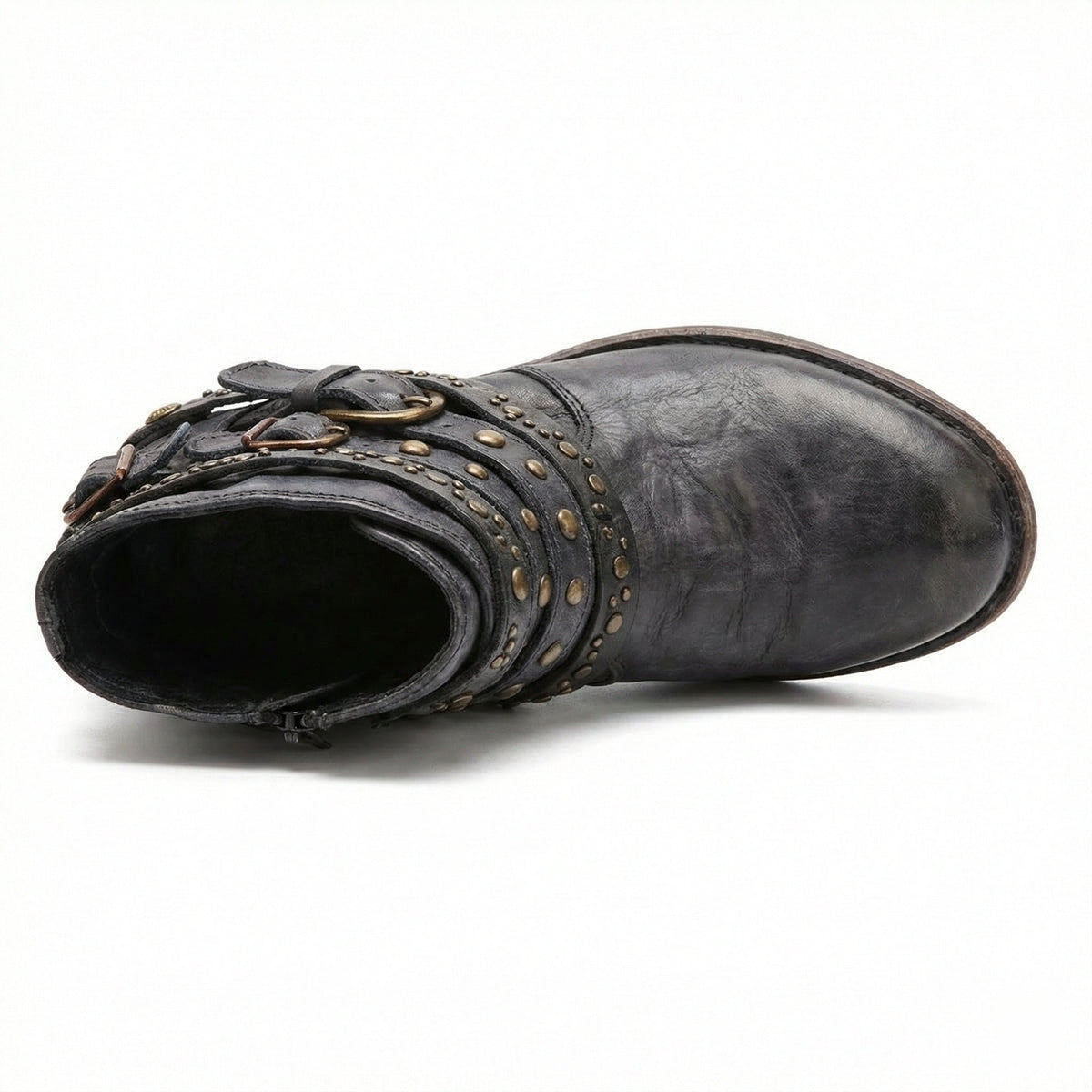 Kristen | Women's Studded Leather Ankle Cowboy Boots Buckle Straps