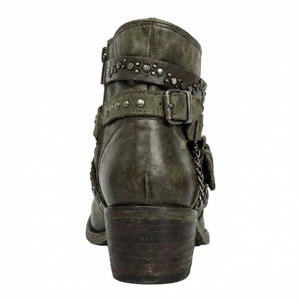 Kristen | Women's Studded Leather Ankle Cowboy Boots Buckle Straps