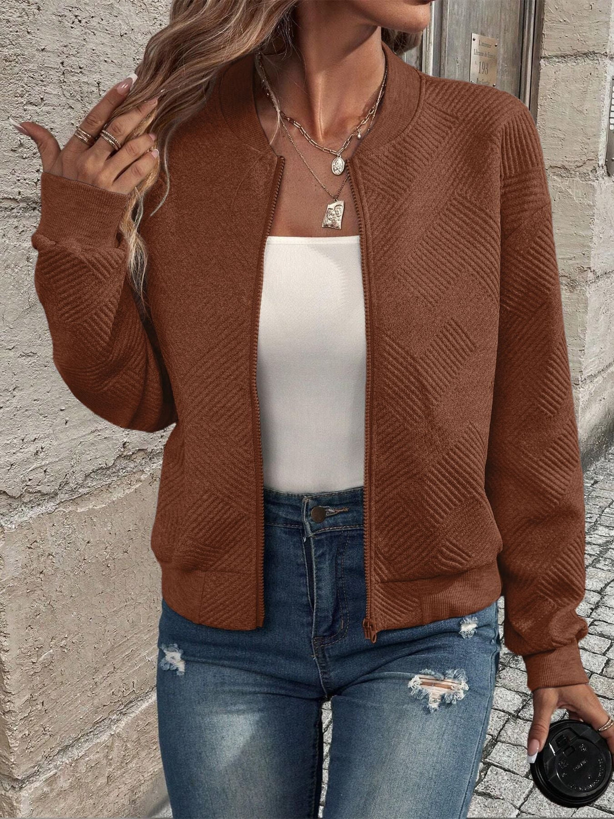 Vanessa | Casaco de Malha Mulher Fecho Frontal Textura Diagonal