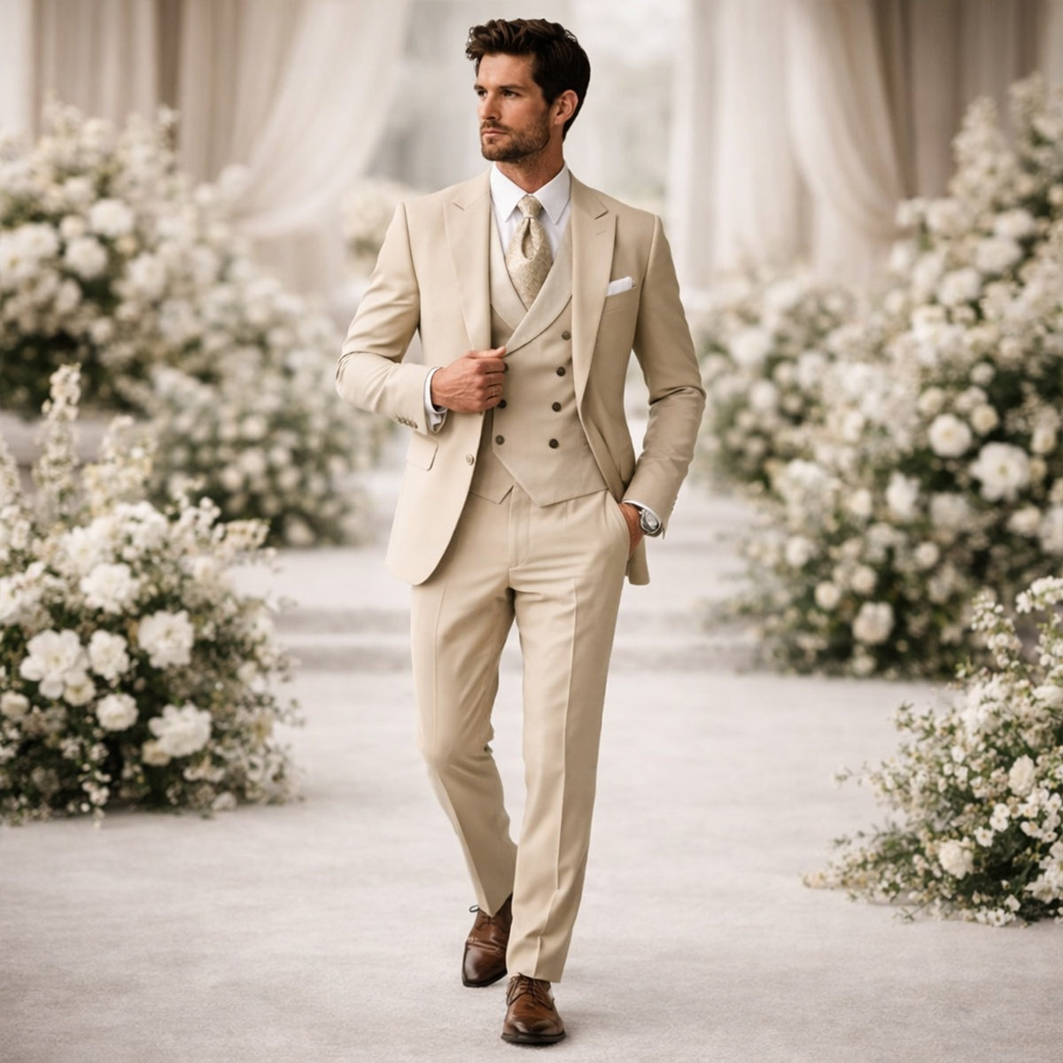 Vasco | Fato Homem 3 Peças Slim Fit Casamento Lapela em Pico