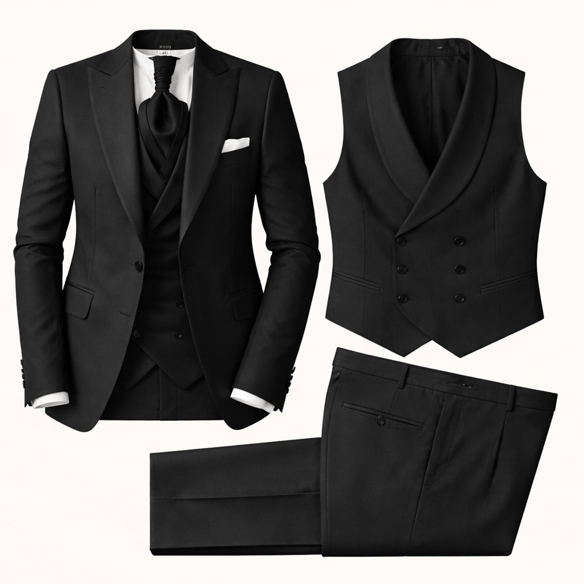 Vasco | Fato Homem 3 Peças Slim Fit Casamento Lapela em Pico