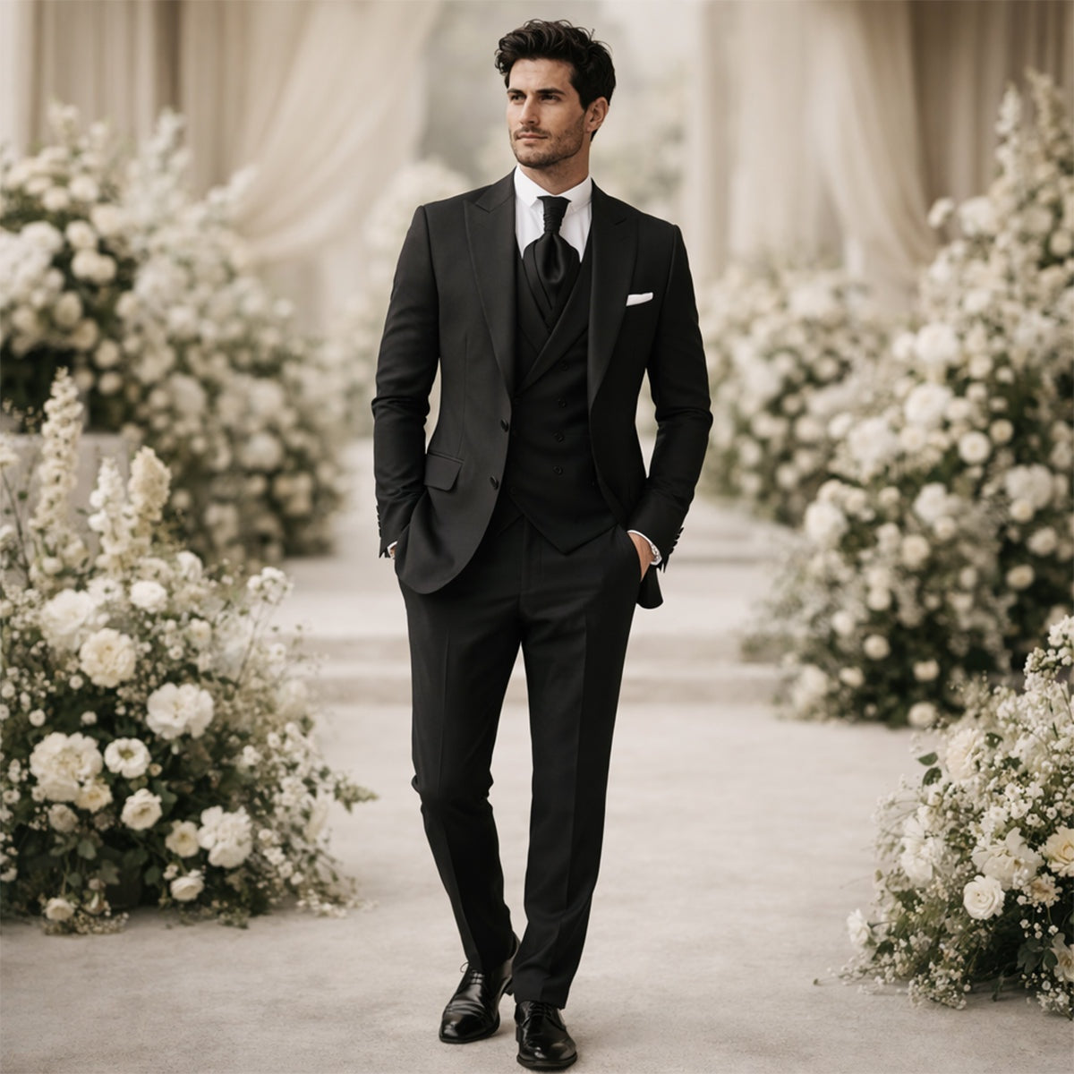 Vasco | Fato Homem 3 Peças Slim Fit Casamento Lapela em Pico