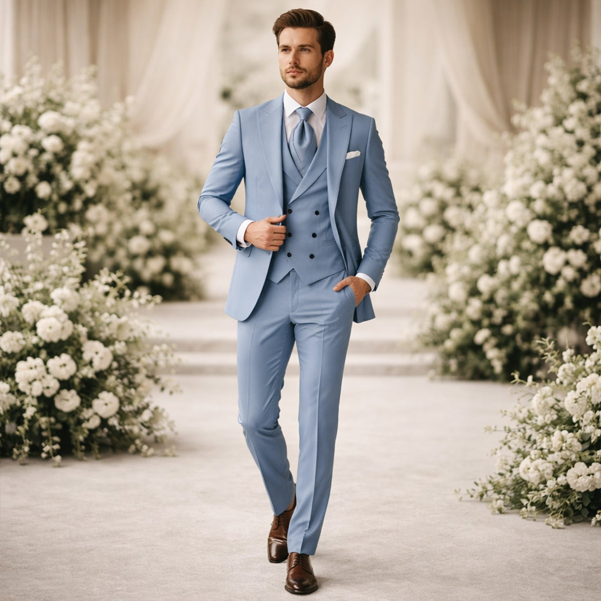 Vasco | Fato Homem 3 Peças Slim Fit Casamento Lapela em Pico