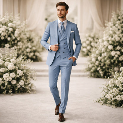 Vasco | Fato Homem 3 Peças Slim Fit Casamento Lapela em Pico