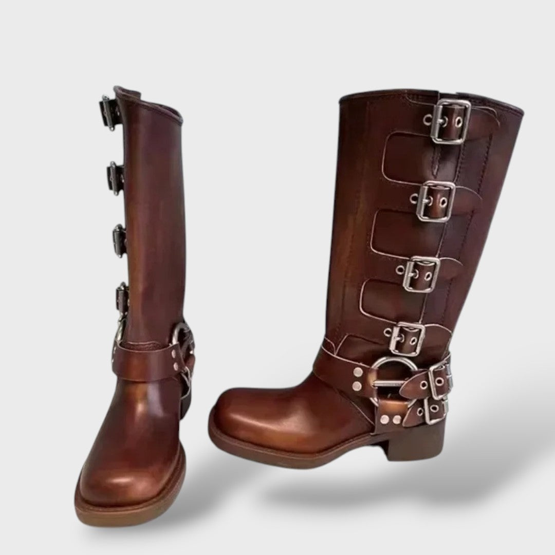 Vera | Botas Cano Alto de Couro Mulher com Fivelas