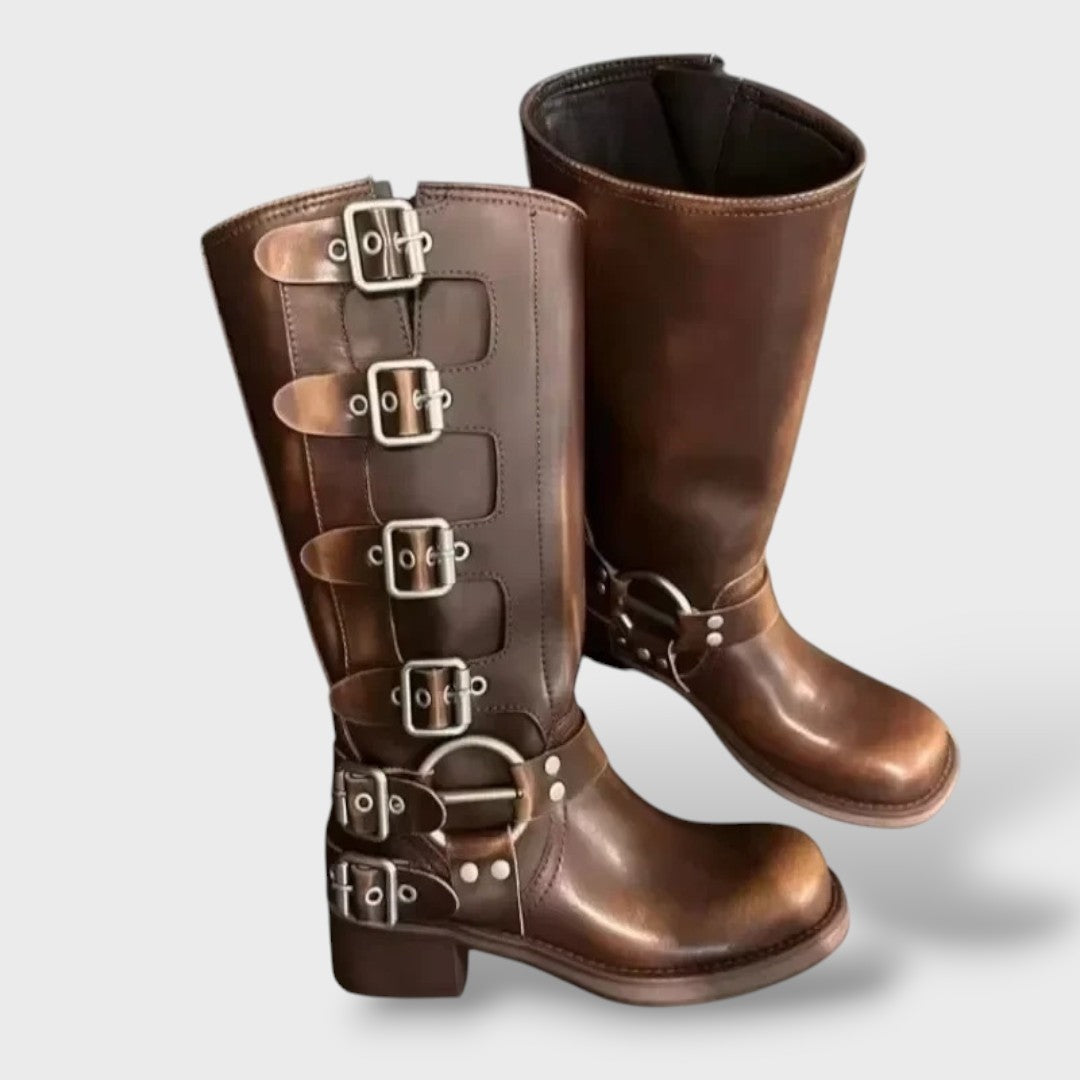 Vera | Botas Cano Alto de Couro Mulher com Fivelas