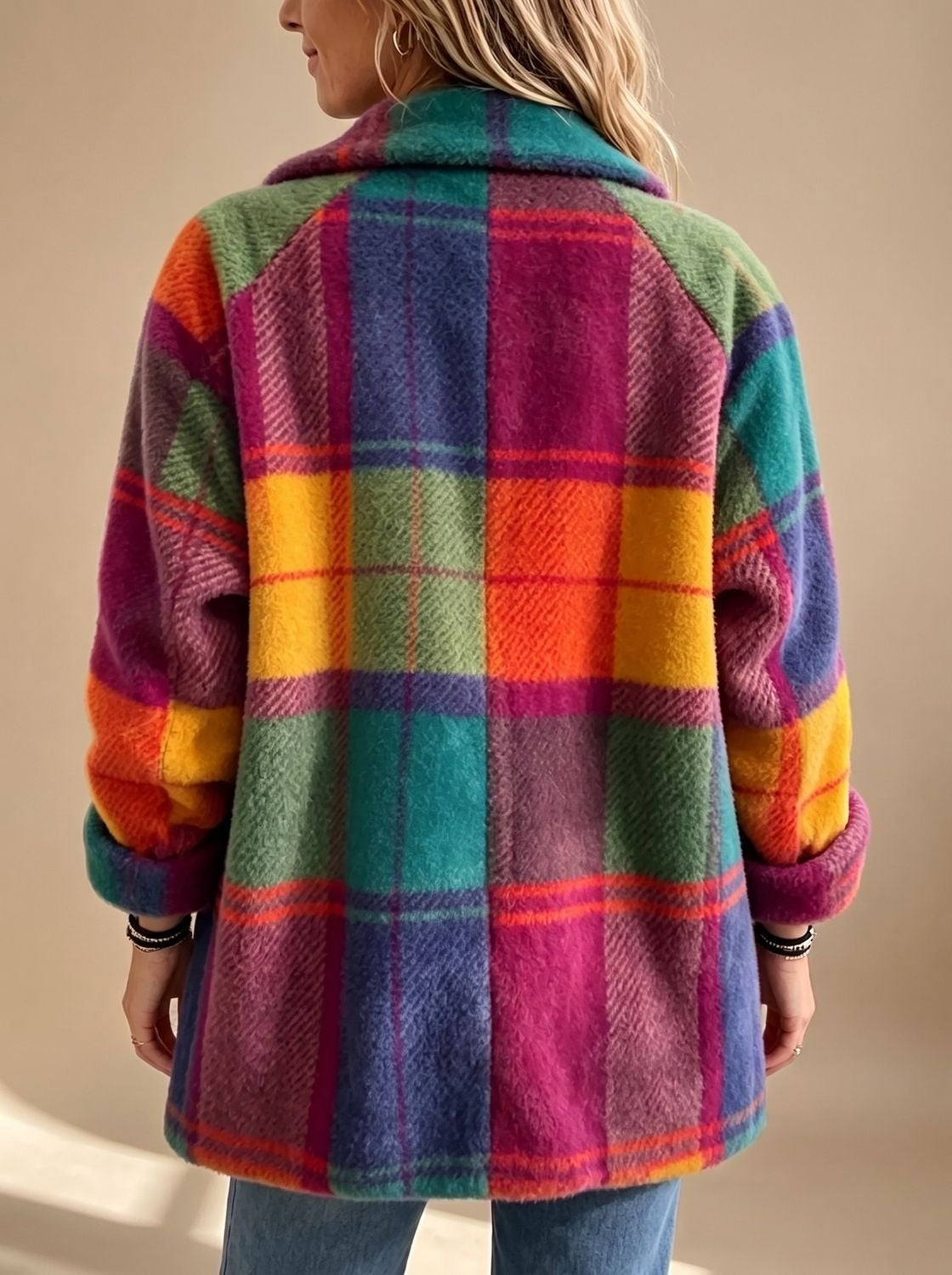 Vera | Casaco de Fleece Xadrez Mulher Oversized Padrão Multicolor
