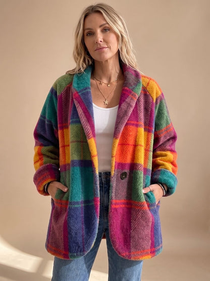 Vera | Casaco de Fleece Xadrez Mulher Oversized Padrão Multicolor
