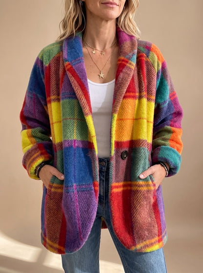 Vera | Casaco de Fleece Xadrez Mulher Oversized Padrão Multicolor