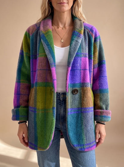 Vera | Casaco de Fleece Xadrez Mulher Oversized Padrão Multicolor