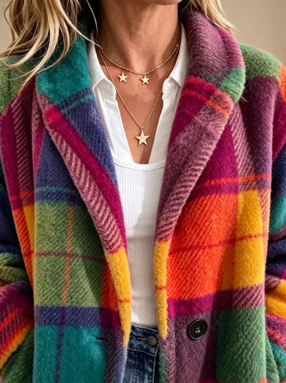 Vera | Casaco de Fleece Xadrez Mulher Oversized Padrão Multicolor